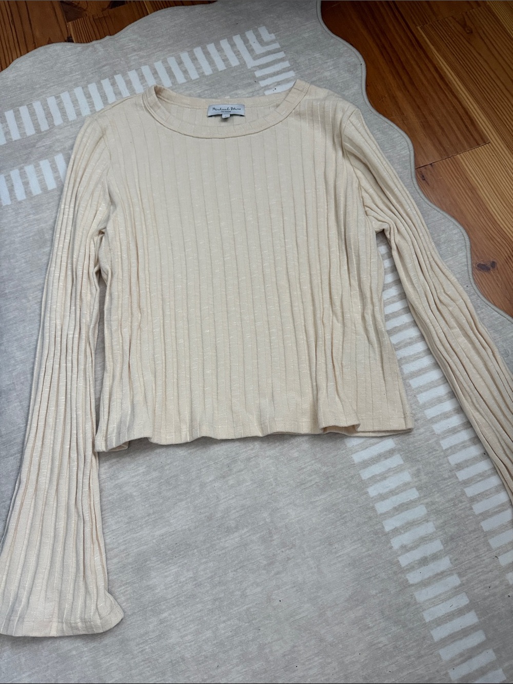 Michael Stars Beige Ribbed Long-Sleeve Top
